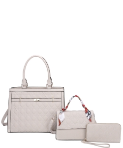 3in1 Fashion Satchel Bag with Mini Bag and Wallet Set DO-2342-T3 BEIGE